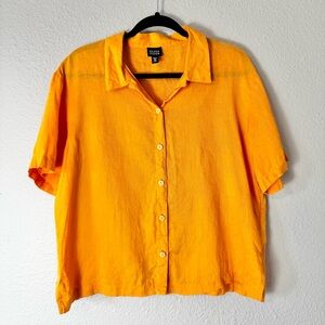 Eileen Fisher Bright Orange Button-Down Linen Shirt